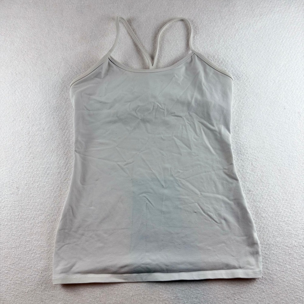 Lululemon White Power Y Tank Top Built In Shelf Bra Size 10 Yoga Activewear